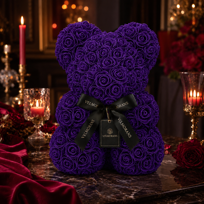 Velmorans 10-Inch Rose Bear with Branded Ribbon, Decorative Floral Gift for Birthdays, Anniversaries and Special Occasions