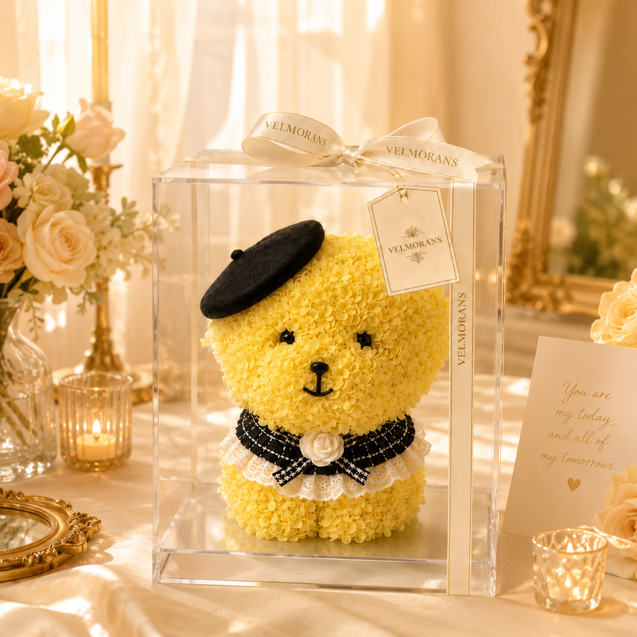 Velmorans Artificial Floral Puppy in Clear Display Box, 12 x 12 x 15 Inches