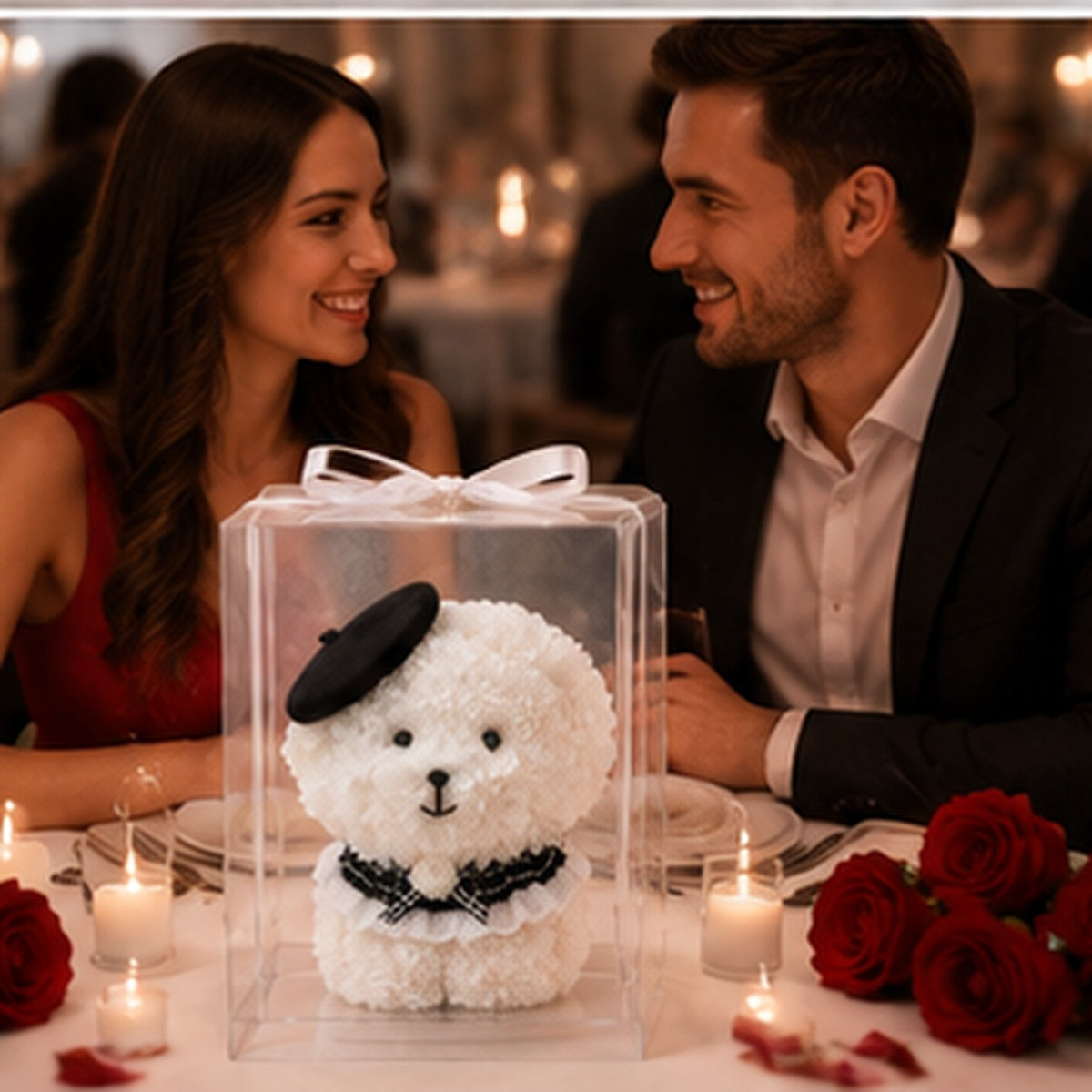 Floral Puppy Gift with Transparent Display Box, 15 Inch Decorative Flower Dog for Birthday, Anniversary, Valentine’s Day and Mother’s Day