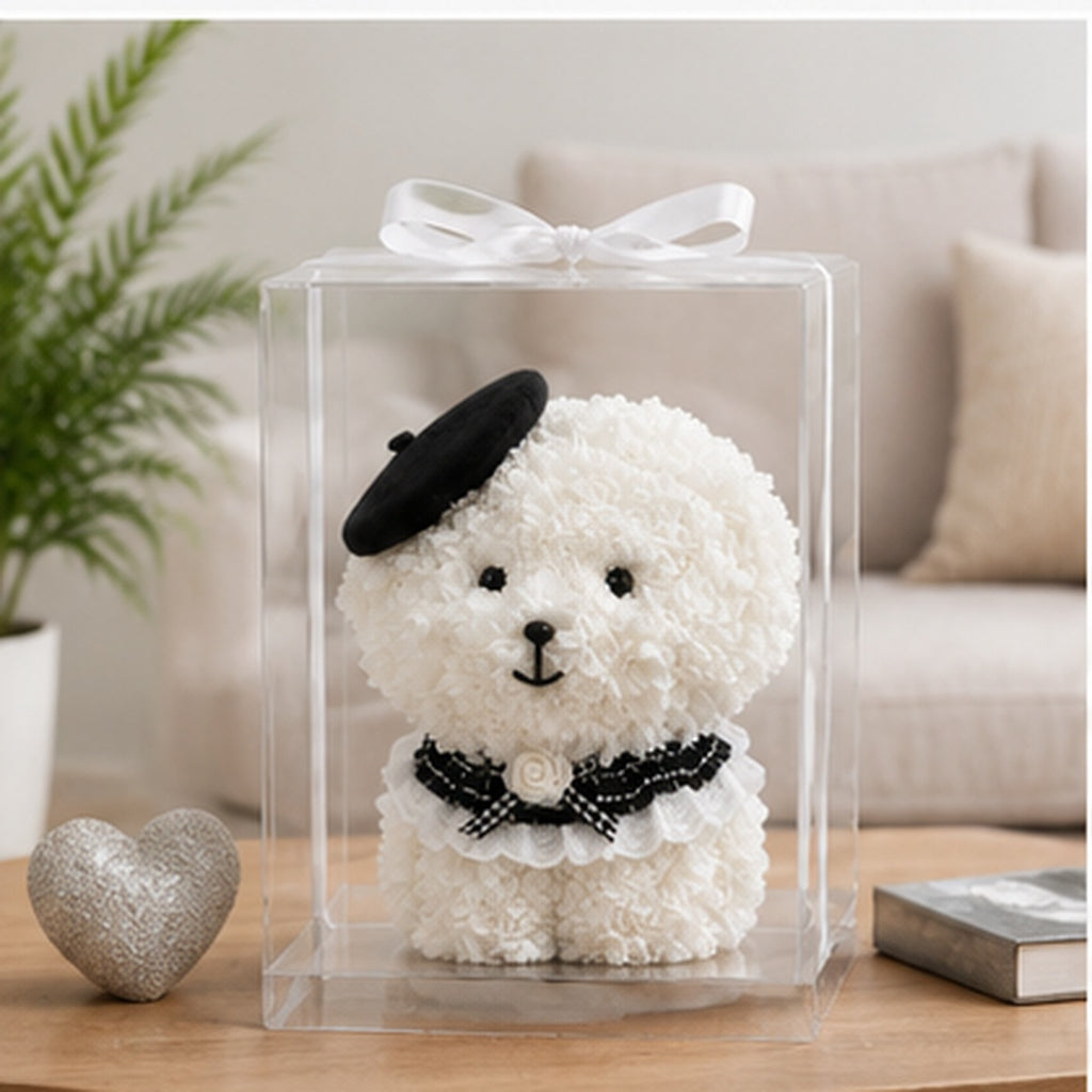 Floral Puppy Gift with Transparent Display Box, 15 Inch Decorative Flower Dog for Birthday, Anniversary, Valentine’s Day and Mother’s Day