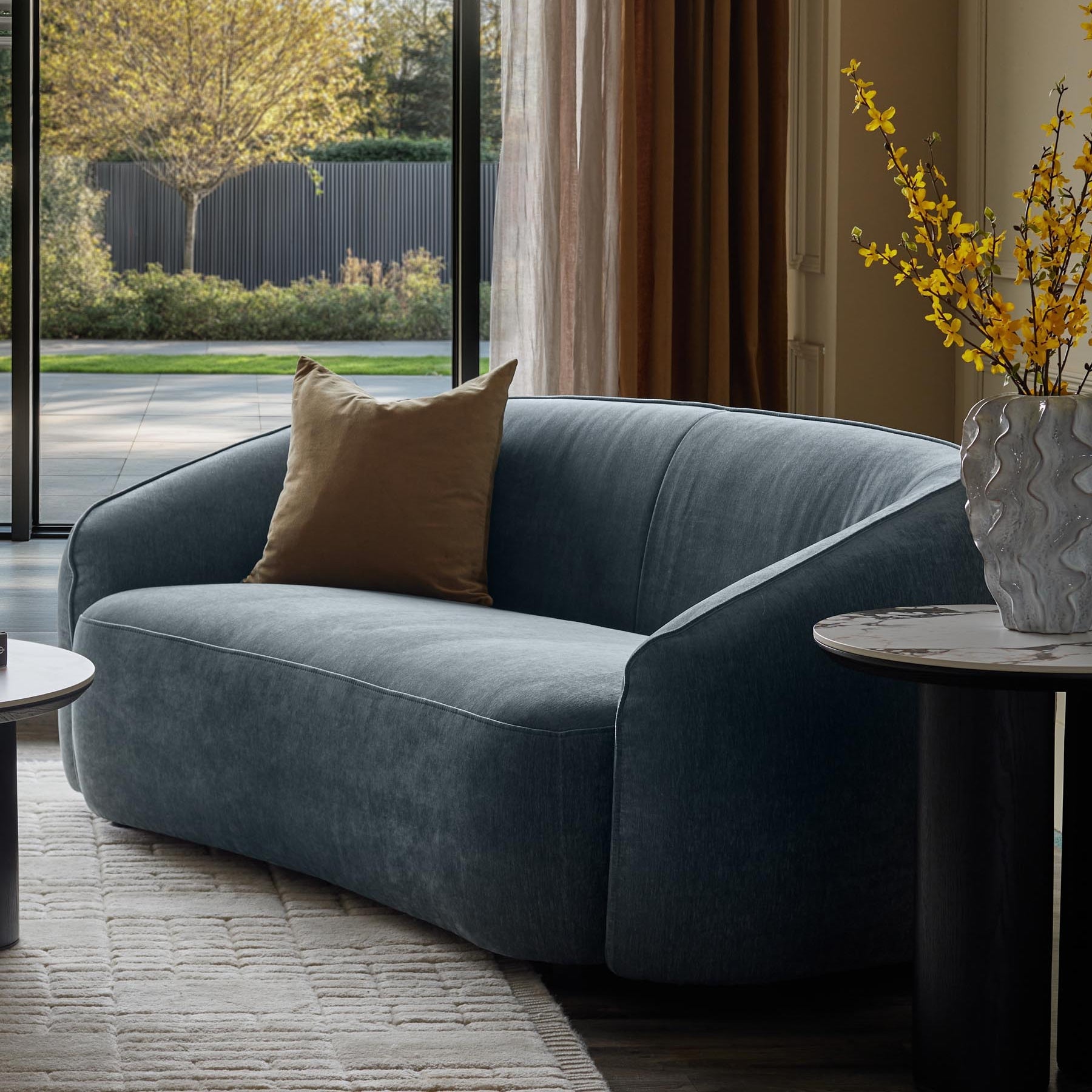 Blue-grey Fabric Two-seater Sofa For Living Room