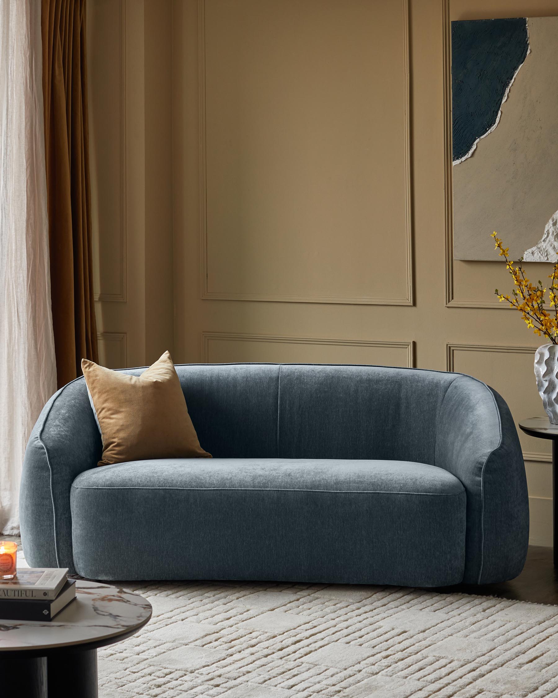 Blue-grey Fabric Two-seater Sofa For Living Room