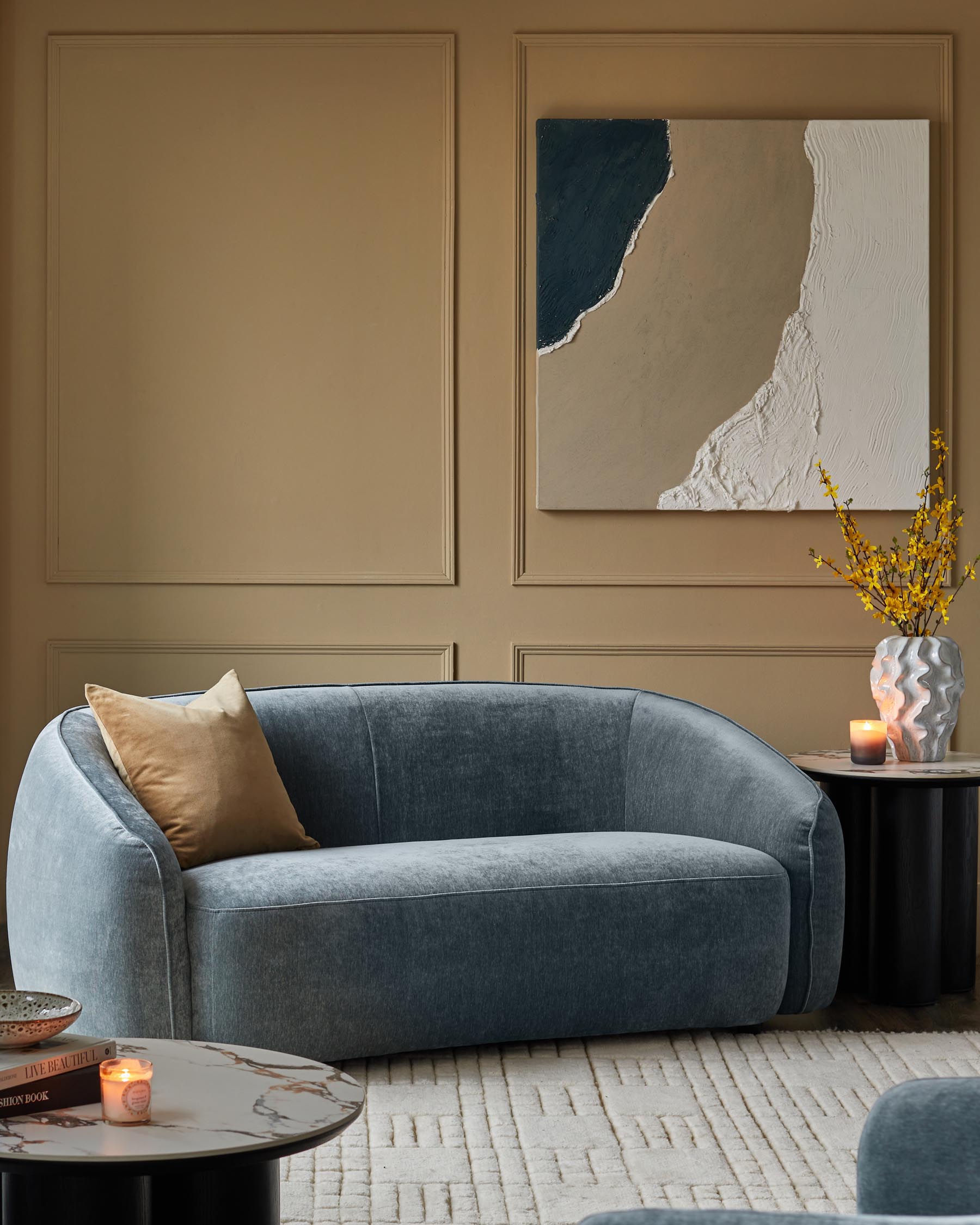 Blue-grey Fabric Two-seater Sofa For Living Room