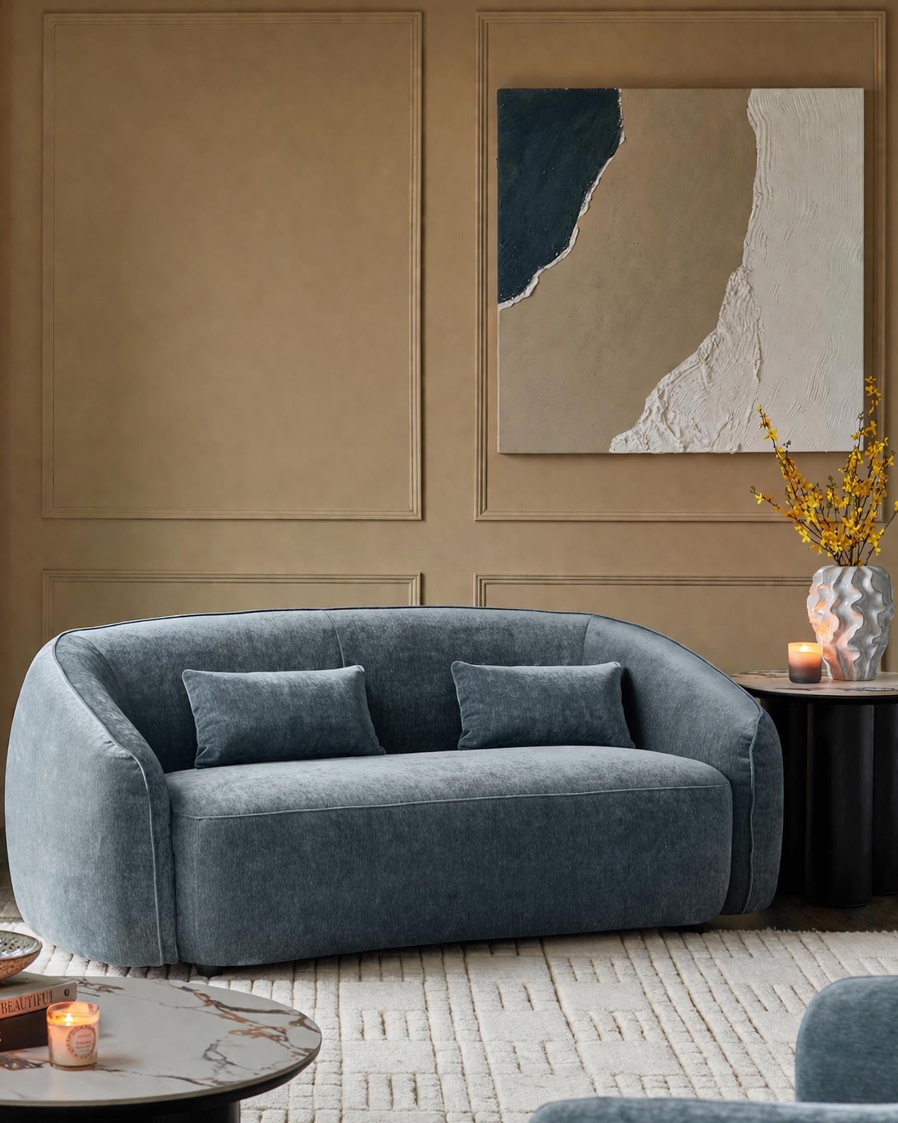Blue-grey Fabric Two-seater Sofa For Living Room