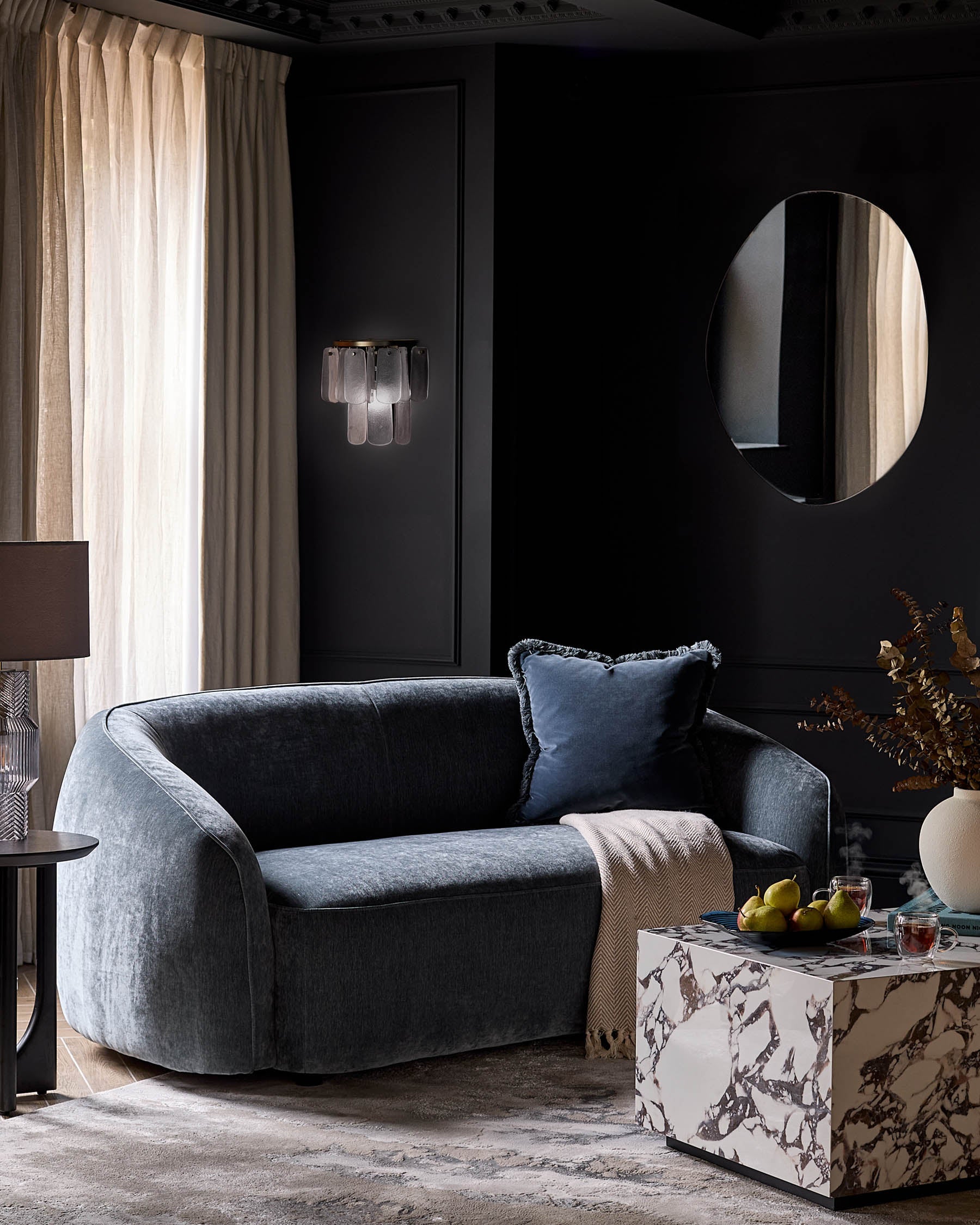 Blue-grey Fabric Two-seater Sofa For Living Room