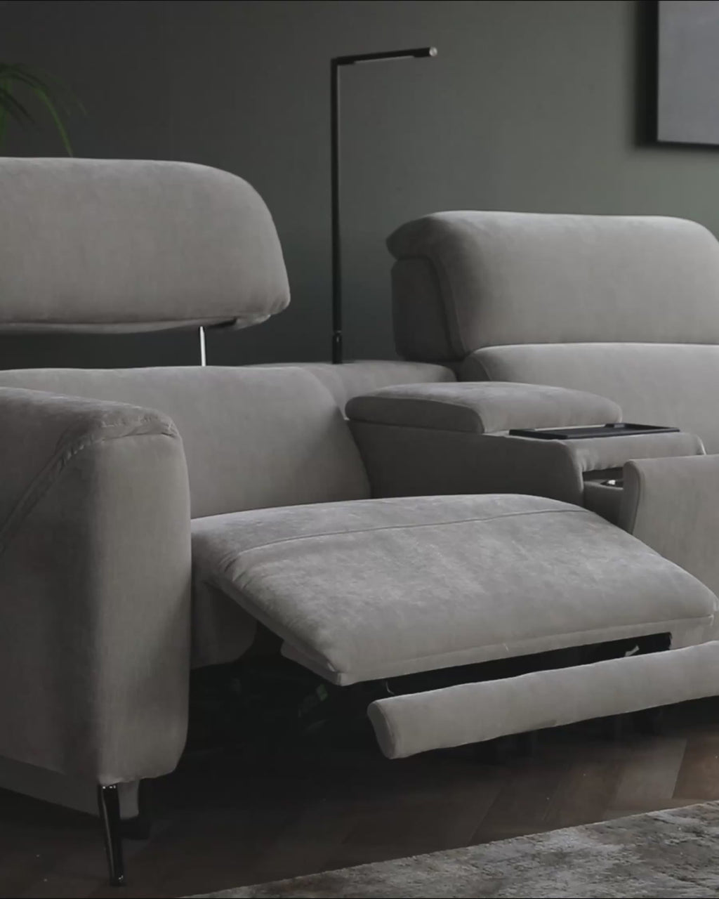 Light Grey Fabric Recliner Two-seater Sofa Console For Living Room